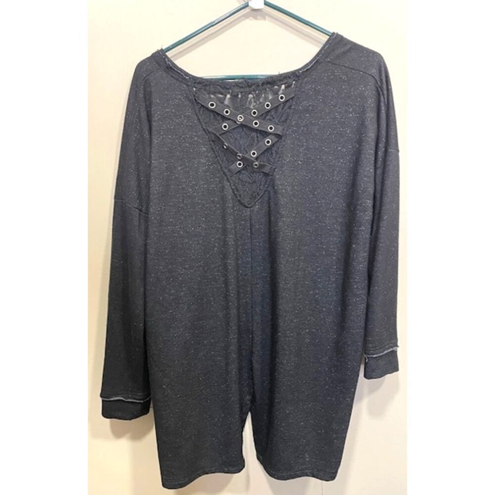 Maurices Washed Out Black Tunic Length Lace Detail Top Women's Sz 1X